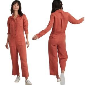 Marine Layer Women’s Charlie Utility Long Sleeve Jumpsuit Rosewood Red NEW Small